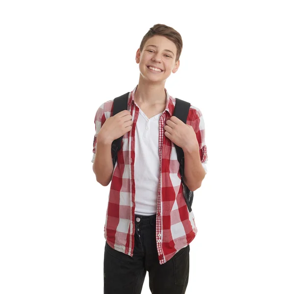 Bonito adolescente menino sobre branco isolado fundo — Fotografia de Stock