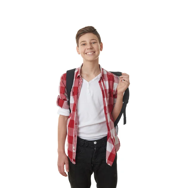 Lindo adolescente chico sobre blanco aislado fondo — Foto de Stock