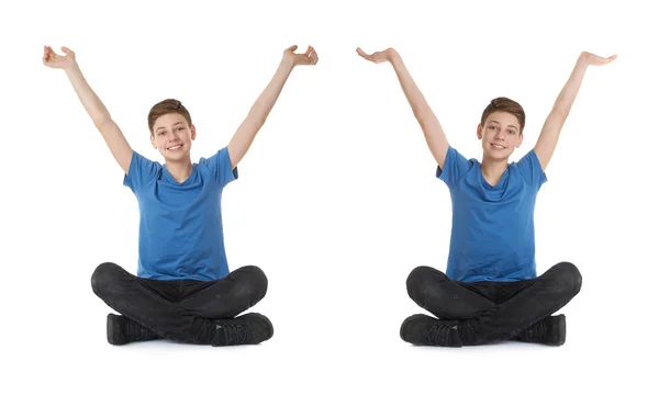 Conjunto de bonito adolescente menino sobre branco isolado fundo — Fotografia de Stock