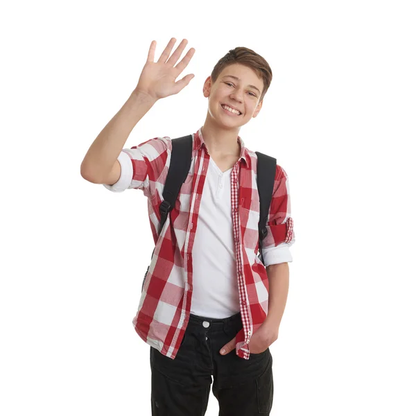 Bonito adolescente menino sobre branco isolado fundo — Fotografia de Stock