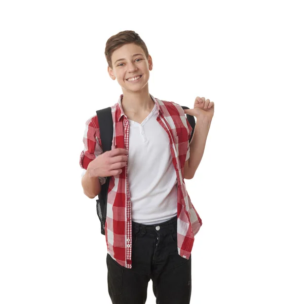 Bonito adolescente menino sobre branco isolado fundo — Fotografia de Stock