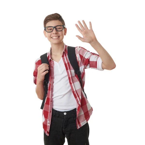 Bonito adolescente menino sobre branco isolado fundo — Fotografia de Stock