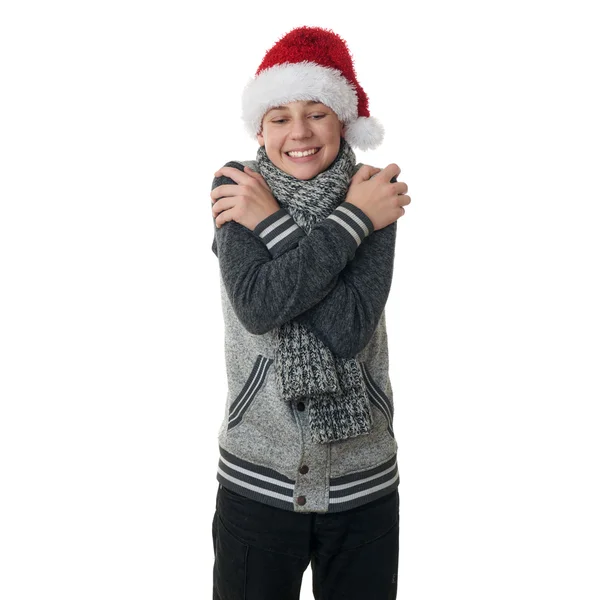孤立した白地に灰色のセーターかわいいティーンエイ ジャーの男の子 — ストック写真