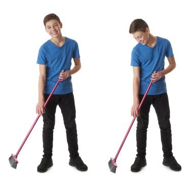 Sevimli genç çocuk beyaz izole arka plan üzerinde kümesi