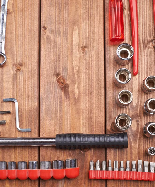 Sada nástrojů pro různé práce na dřevěný povrch — Stock fotografie