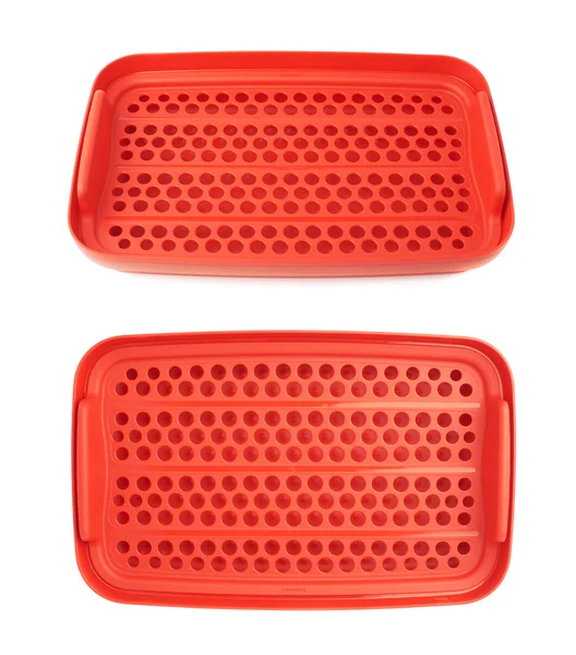 Contenitore alimentare di plastica rossa isolato sullo sfondo bianco — Foto Stock