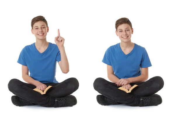 Conjunto de bonito adolescente menino sobre branco isolado fundo — Fotografia de Stock