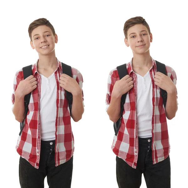 Bonito adolescente menino sobre branco isolado fundo — Fotografia de Stock