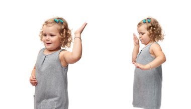 İzole beyaz arka plan üzerinde duran genç kız