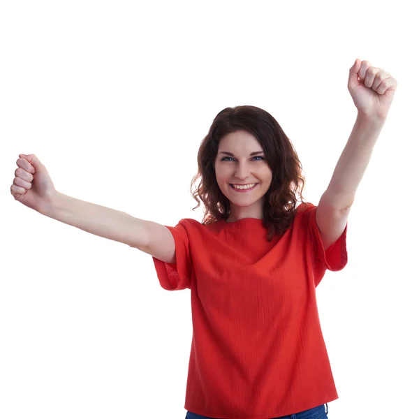 Smiling young woman over white isolated background — Stock Photo, Image