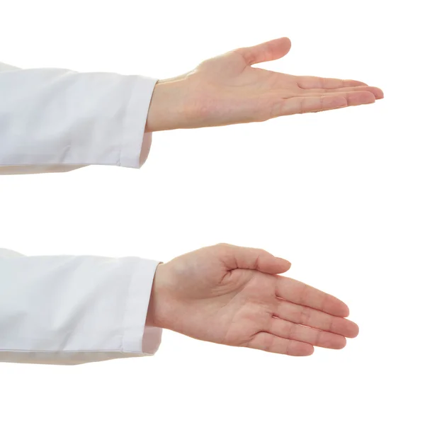 ชุดของแพทย์หญิงมือเหนือพื้นหลังที่แยกแยกสีขาว — ภาพถ่ายสต็อก