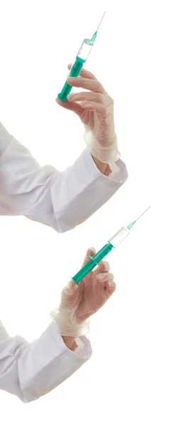 Conjunto de médico mão feminina sobre fundo isolado branco — Fotografia de Stock