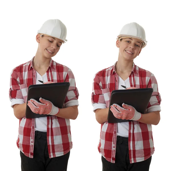 Lindo adolescente chico sobre blanco aislado fondo — Foto de Stock