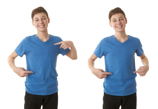 Niedliche Teenager Junge über weißen isolierten Hintergrund Stockfoto