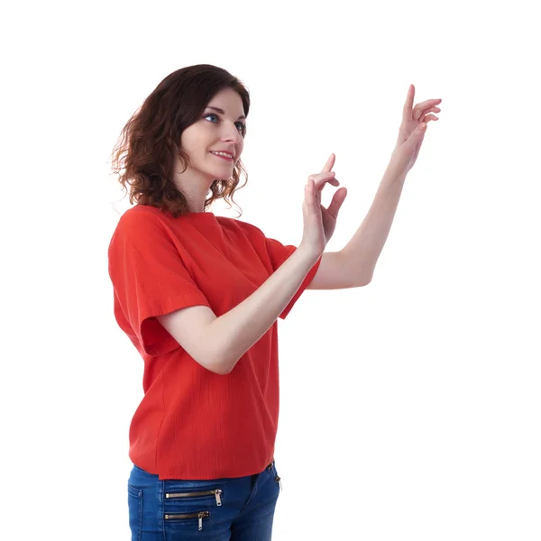 Smiling young woman over white isolated background — Stock Photo, Image