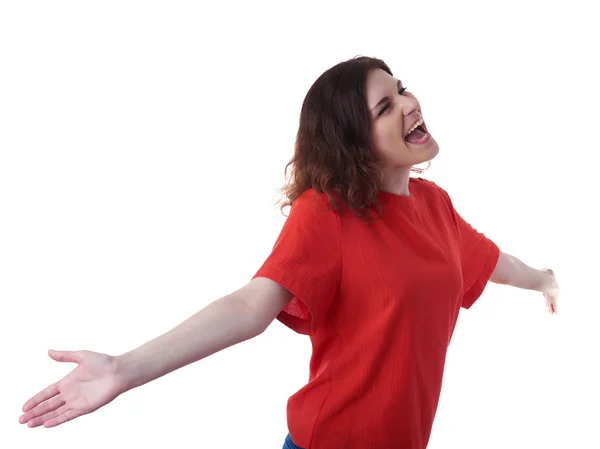 Smiling young woman over white isolated background — Stock Photo, Image