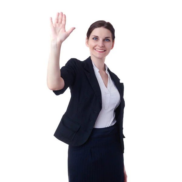 Smiling businesswoman standing over white isolated background Royalty Free Stock Photos