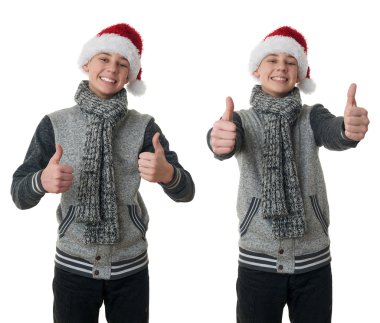 Sevimli genç çocuk beyaz izole arka plan üzerinde gri süveterli