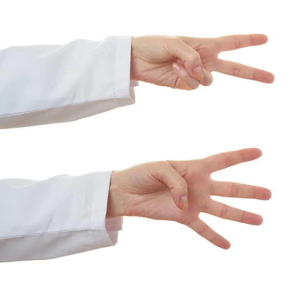 Set of doctor female hand over white isolated background — Stock Photo, Image