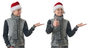 Sevimli genç çocuk beyaz izole arka plan üzerinde gri süveterli