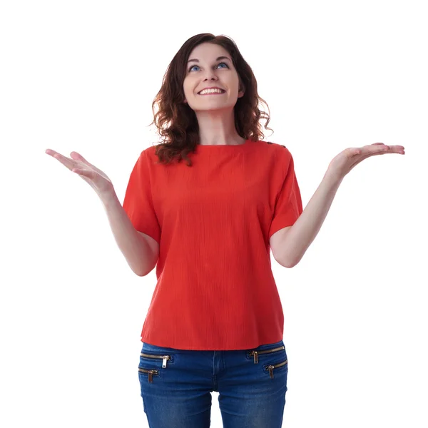 Smiling young woman over white isolated background — Stock Photo, Image