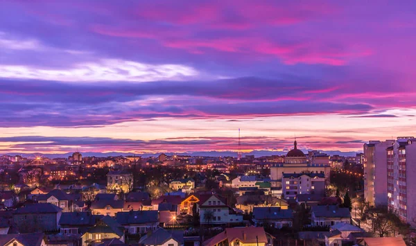 Night City View Purple Clouds — Stock Photo, Image