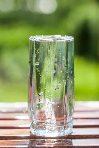 Glass water wood natural background, — Stock Photo, Image