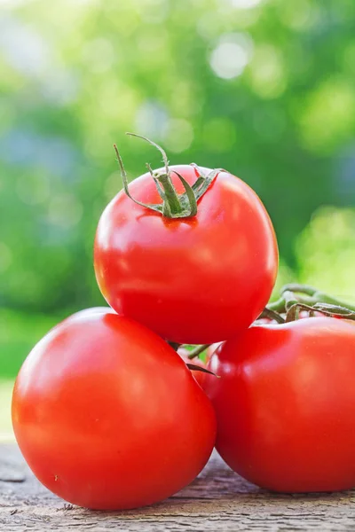 Tomate vermelho em tábua de madeira , — Fotografia de Stock