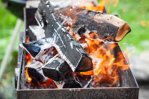 Firewood and flame. Selective focus. — Stock Photo, Image