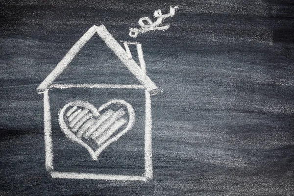 House and heart on chalk — Stock Photo, Image