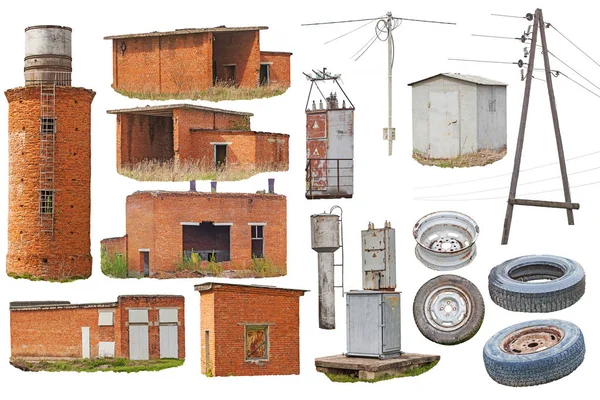 Set edifici in mattoni e metallo , — Foto Stock