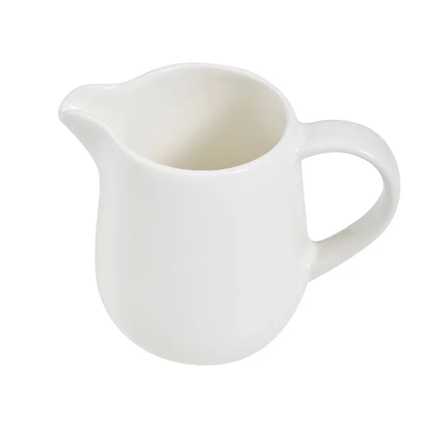 A jug for milk. White. View from above. For coffee. Isolated. For your design. — Stock Photo, Image