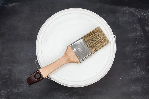 Can of white paint with — Stock Photo, Image