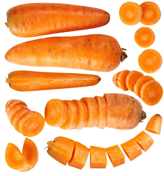 Uppsättning av morötter. Användbar grönsaker. Tillsatsen. Isolerade på vit bakgrund. För din design. — Stockfoto