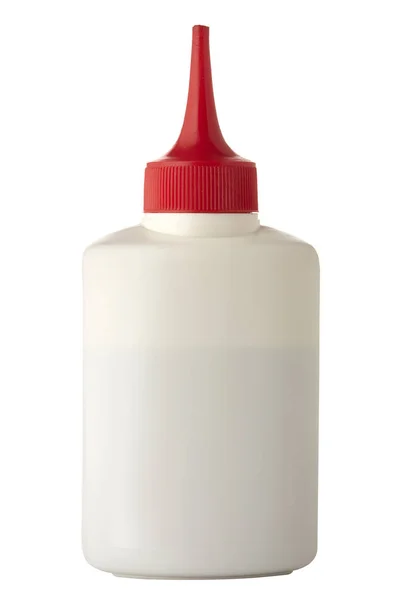 Bottiglia di olio o colla isolata su sfondo bianco. Da vicino. . — Foto Stock