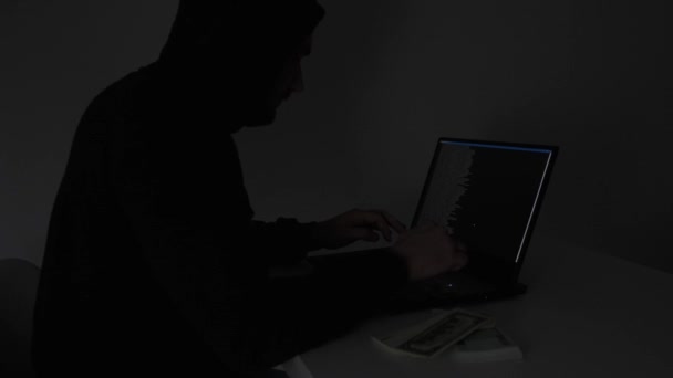 Hacker di computer che digita codice sulla tastiera. Lavoro notturno. Da vicino. . — Video Stock