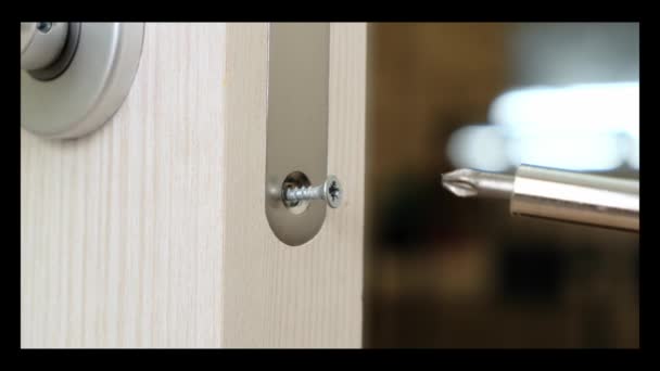 Closeup of human hands screws with a screwdriver. Close up. — 비디오