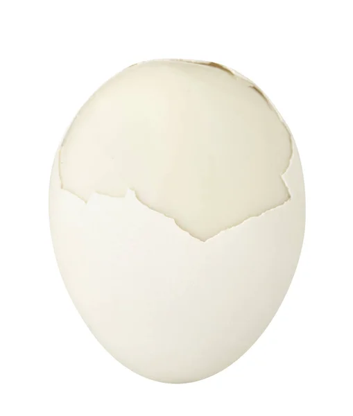 Boiled peeled chicken egg and eggshell isolated on white background. Close up. — Stok fotoğraf