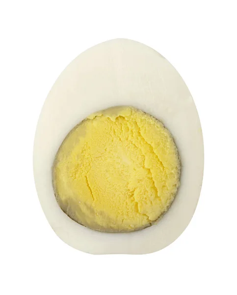 Section of a hard boiled egg isolated white background. Close up. — Stockfoto