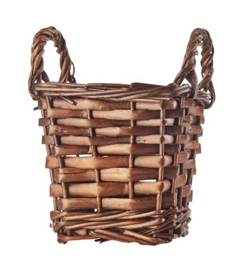 Small wicker basket isolated on white background. Close up.