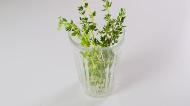 Non-alcoholic drink with herbs on white kitchen table. Close up. — Stock Video