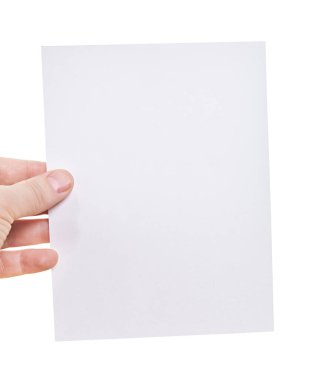 Beyaz arkaplanda izole edilmiş boş bir kağıt parçası.