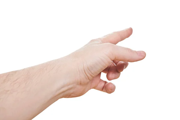 Mão mostrar direção ou apontou algo, isolado em um fundo branco — Fotografia de Stock