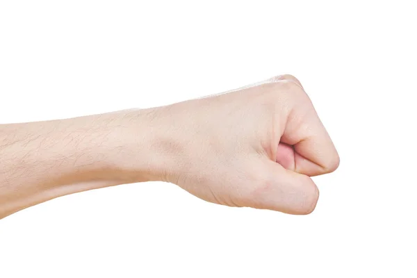 Hand med knuten knytnäve, isolerad på en vit bakgrund Närbild — Stockfoto