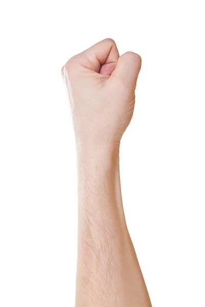 Mão com o punho apertado, isolado em um fundo branco Fechar — Fotografia de Stock