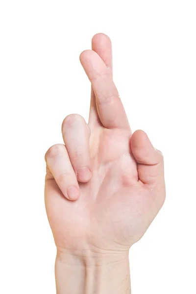 Mão com dedos cruzados isolados no fundo branco — Fotografia de Stock