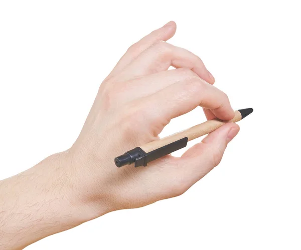 Hand hålla penna på isolerad vit bakgrund, närbild — Stockfoto