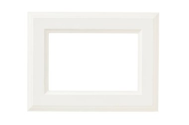 Kesme yolu izole edilmiş beyaz ahşap çerçeve.