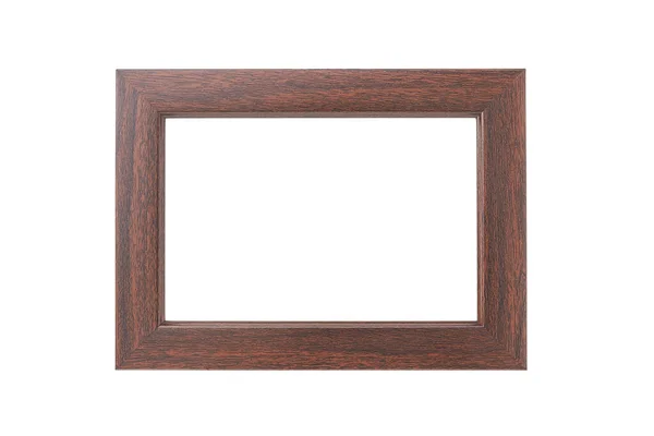 Empty rectangular wooden photo frame Isolated on white. — Stock Photo, Image