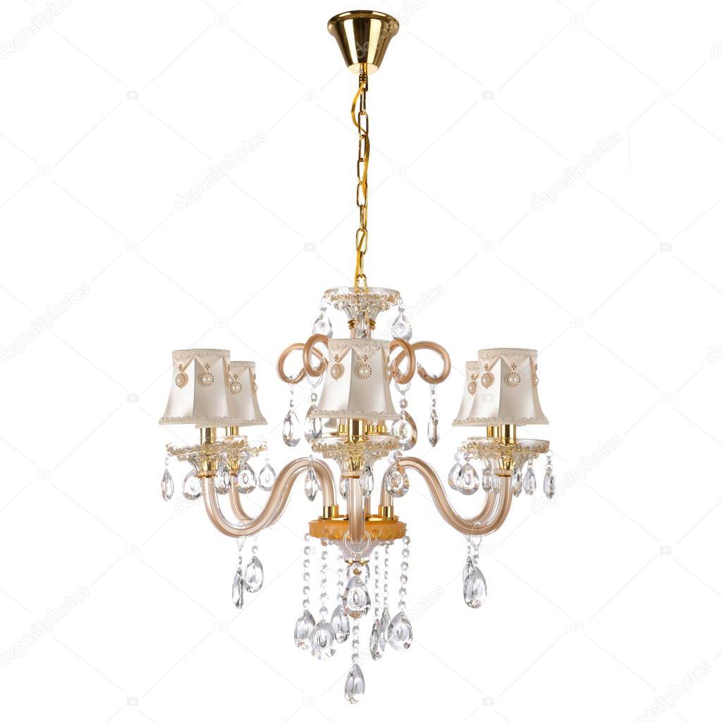 crystal glass chandelier isolated on white background